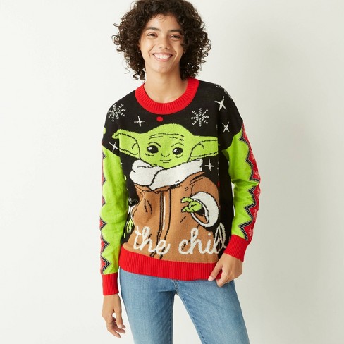 Women's Star Wars Baby Yoda Holiday Pullover Sweater - Black : Target