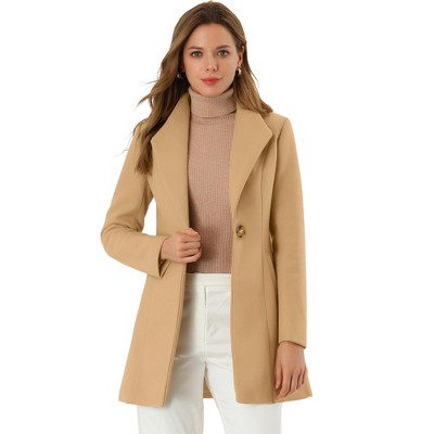 Niuer Women Button Down Solid Color Overcoats Ladies Thicken Coat Long  Sleeve Winter Warm Double-breasted Woolen Jacket Khaki M 