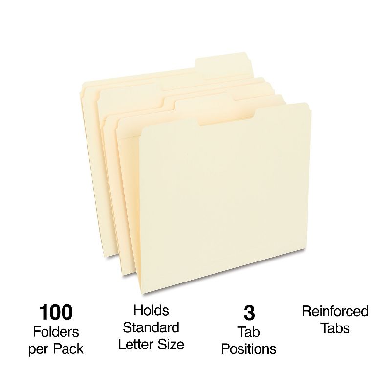 MyOfficeInnovations Manila File Folders with Reinforced Tabs 3 Tab Letter 100/Box 606806, 2 of 5