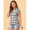 INSPIRE CHIC Women's Classic Short Sleeve Button Down Plaid Shirt - 3 of 4