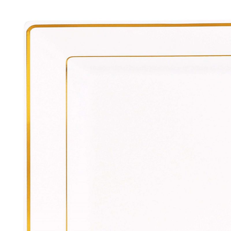 Smarty Had A Party 9.5" White with Gold Square Edge Rim Plastic Dinner Plates (120 Plates), 2 of 7