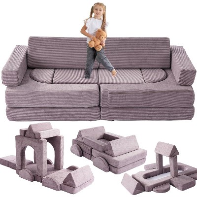 Dyonery Kids Sofa Couch,DIY Modular Kids Play Couch,Convertible Foam Playing Cushion Creative Playroom Floor Furniture for Baby 1-3 to Teen Play Set