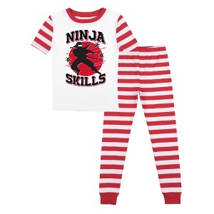Ninja Skills Youth Boy's Red & White Striped Short Sleeve Shirt & Sleep Pants Set - 1 of 4
