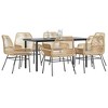 vidaXL Patio Dining Set with Cushions Garden Table and Chairs Poly Rattan Glass - Brown 63" x 31.5" x 29.1" 6 Pieces - 2 of 4