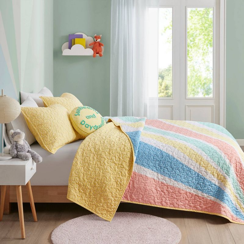 Erin Rainbow Sunburst Reversible Cotton Kids' Quilt Set Yellow, 4 of 18