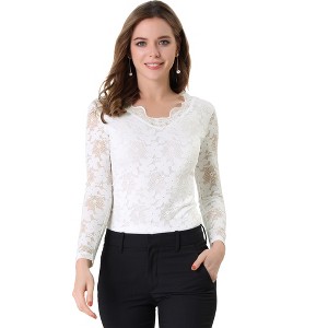 INSPIRE CHIC Women's Floral Embroidery Sheer Long Sleeves Lace Blouse - 1 of 4