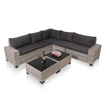 Maggift 7-Piece Patio Seating Set, All-Weather Wicker Rattan Sectional Sofa with Two Side Tables for Poolside, Patio, Gray, 41.3" * 28.3" * 29.3"