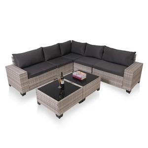 Maggift 7-Piece Patio Seating Set, All-Weather Wicker Rattan Sectional Sofa with Two Side Tables for Poolside, Patio, Gray, 41.3" * 28.3" * 29.3" - 1 of 4