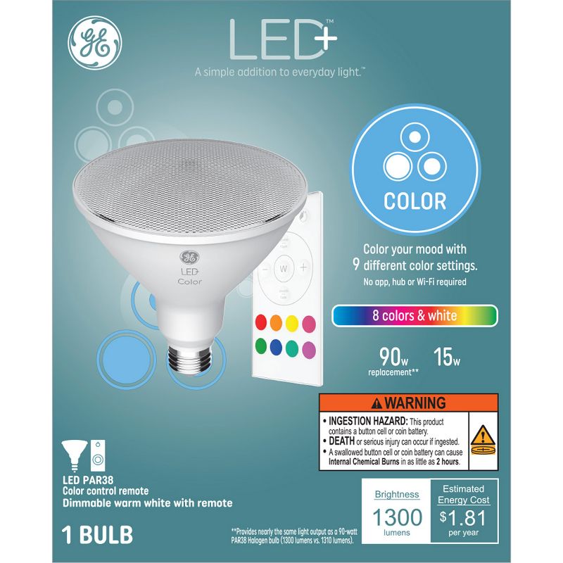 GE Remote Included LED+ Outdoor Color Changing Floodlight Bulb, 1 of 8