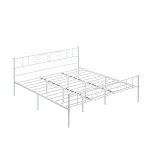 Whizmax King Size Metal Platform Bed Frame with Headboard and Footboard, Steel Slat Support and Mattress Foundation, No Box Spring Needed,White - 1 of 4