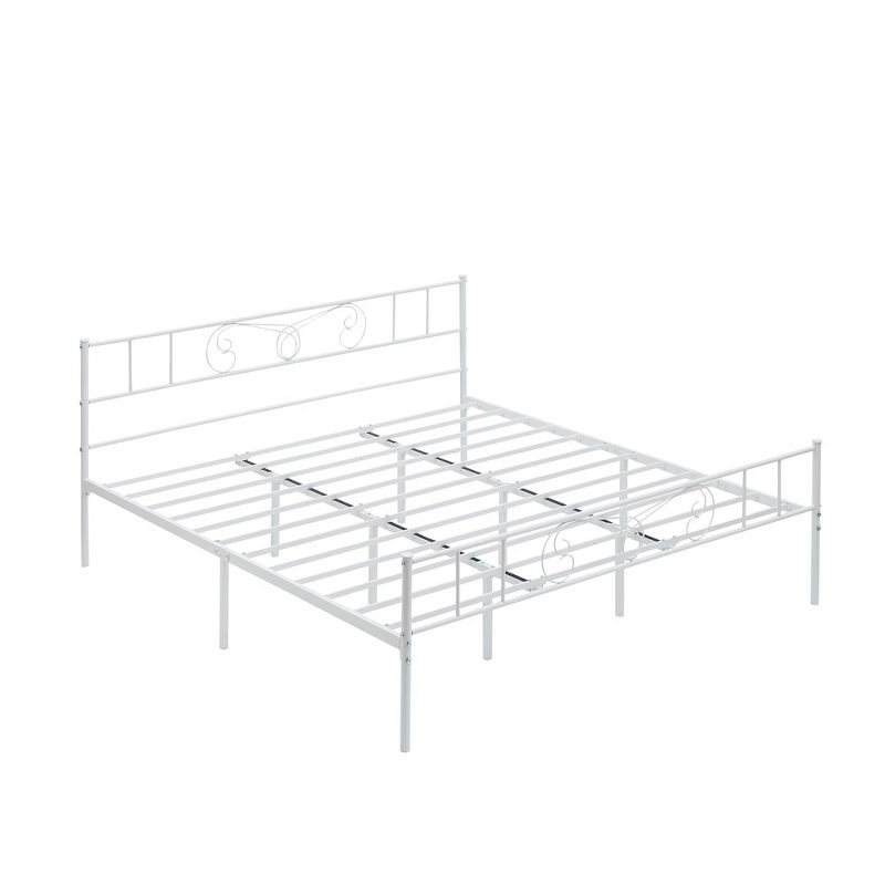 Whizmax King Size Metal Platform Bed Frame with Headboard and Footboard, Steel Slat Support and Mattress Foundation, No Box Spring Needed,White, 1 of 9