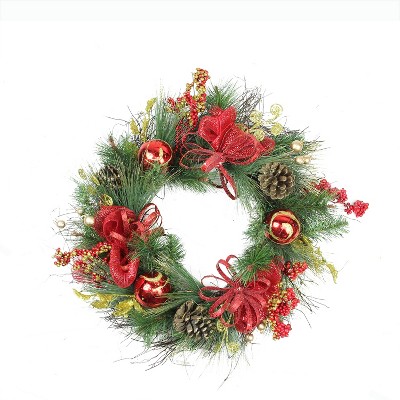 Northlight 26" Unlit Red Ornament and Berry Gold Glittered Artificial Christmas Wreath