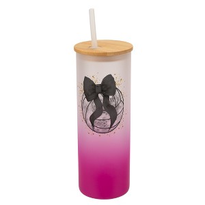 Elanze Designs 25 Ounce Frosted Glass Gradient Travel Tumbler With Straw and Wooden Lid, Volleyball With Black Bow Pink - 1 of 1