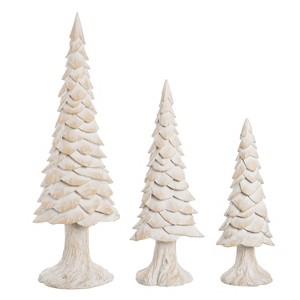 Transpac Resin 32 in. White Christmas Woodchip Trees Set of 3 - 1 of 2