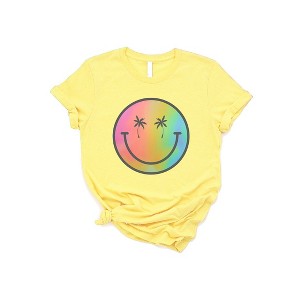 Simply Sage Market Women's Tie Dye Smiley Short Sleeve Graphic Tee - 2XL - Yellow - 1 of 3