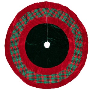 Northlight 48" Red and Green Plaid Velveteen Christmas Tree Skirt - 1 of 4