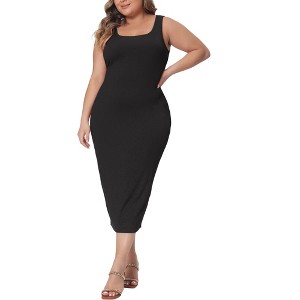 Agnes Orinda Women's Plus Size Beach Club Party Sleeveless Back Split Midi Bodycon Dresses - 1 of 4