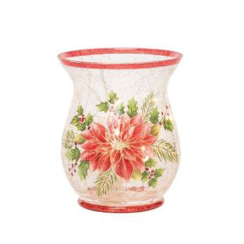 Transpac Glass 5.91 in. Multicolored Christmas Light Up Poinsettia Hurricane