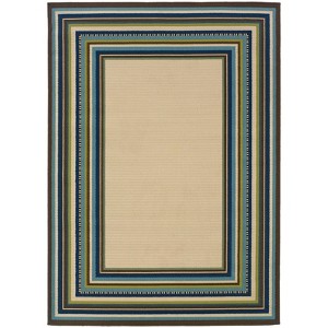 Cozumel Border Patio Rug Ivory/Blue - 1 of 4