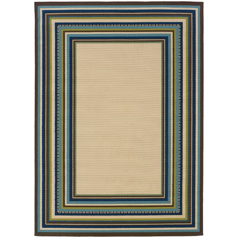  Cozumel Border Patio Rug Ivory/Blue