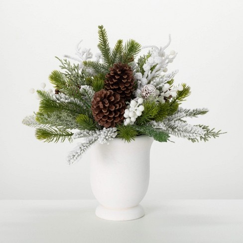 15.75"H Sullivans Artificial Christmas Pine White Berry Arrangement, Green-White, Indoor Christmas Decor - image 1 of 4