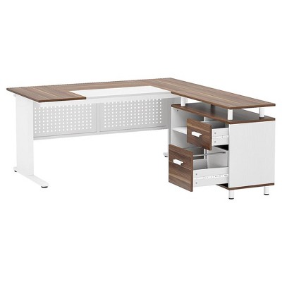 Resenkos Computer Desk, Gaming Desk,Industrial L-Shaped Desk, 63" Computer Executive Desk with File Cabinet,White