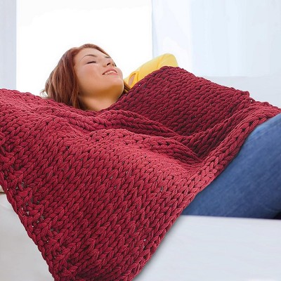 Cocoon of Warmth Burgundy Cable Knit Throw Blanket - 50" x 60"