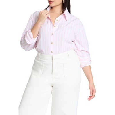 ELOQUII Women's Plus Size Preppy Striped Button Down