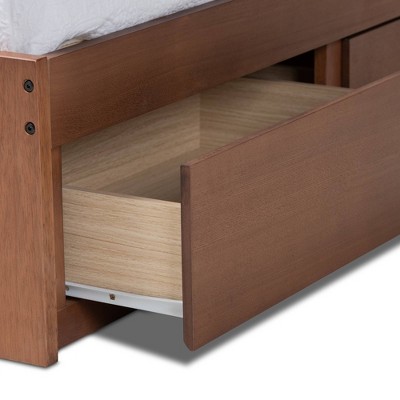 Walnut King Platform Storage Bed Frame with 3 Drawers