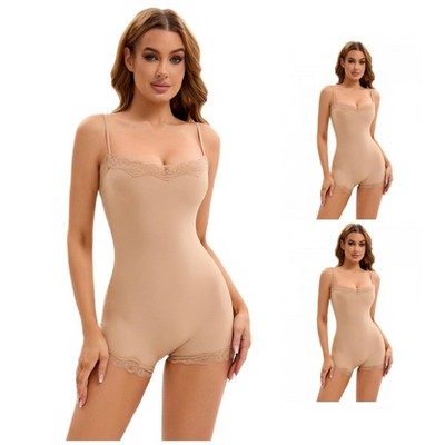 INSPIRE CHIC 3 Pcs Women's Lace Trim Cami Adjustable Straps Tummy Control Butt Lifter Body Shapers
