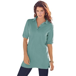 Roaman's Women's Plus Size Oversized Polo Tunic - 1 of 4