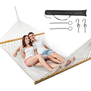 Mastgoal Double Hammock for 2 Person, Handwoven Cotton Rope Hammock with Spreader Bar Without Stand - 1 of 4