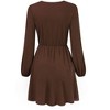 Womens Deep V Neck Mini Dress Long Sleeve Elastic Waist A Line Casual Wrap Midi Dress - 4 of 4