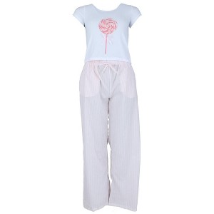 Not a Morning Person Women's Bow Baby Tee and Striped Pants Pajama Set - 1 of 3