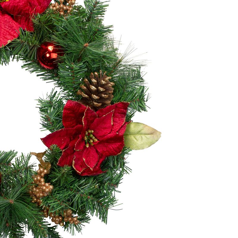 Northlight Green Pine and Poinsettias Artificial Christmas Wreath - 24-Inch, Unlit, 4 of 5