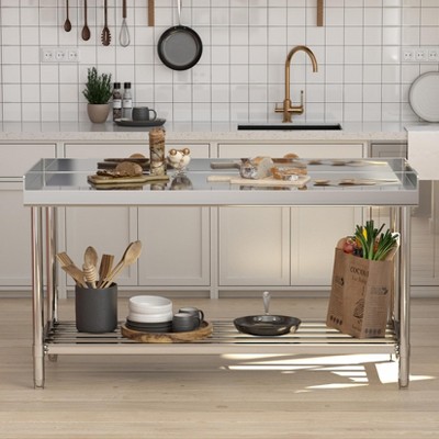 Stainless Steel Prep Table with Backsplash | Heavy-Duty Adjustable Commercial Work Table for Kitchen, Restaurant & Home Use