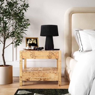 Contemporary White Burl Acacia Nightstand with Brass Accents
