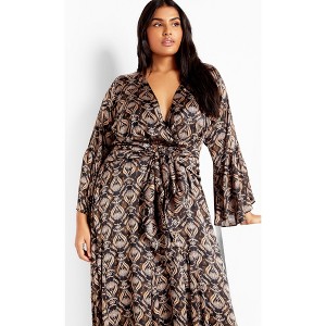 Women's Plus Size Tie Front Fan Maxi Dress - black | CITY CHIC - 1 of 4