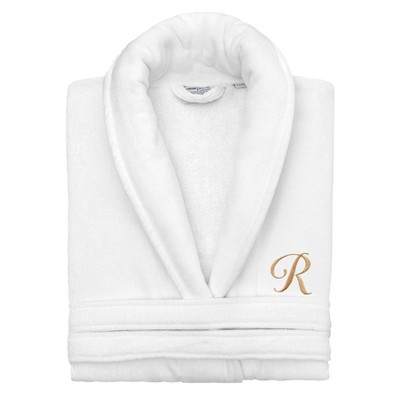 Linum Home Textiles 100% Turkish Cotton Personalized Unisex Anovia Velour Bathrobe - Gold Linum Font