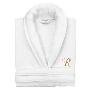 Linum Home Textiles 100% Turkish Cotton Personalized Unisex Anovia Velour Bathrobe - Gold Linum Font - 1 of 4