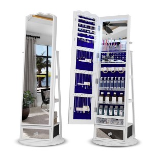 Fredees 60° Rotating Full-Length Mirror Jewelry Cabinet with Lights,White - 1 of 4
