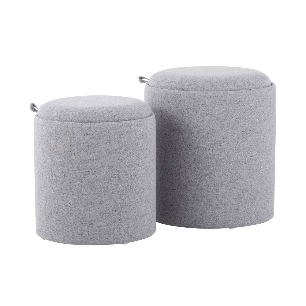 Set of 2 Tray Nesting Ottomans Polyester/Wood Gray/Natural - LumiSource: Space-Saving, No Assembly Required