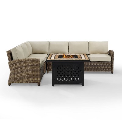 Bradenton 5pc Outdoor Wicker Sectional Set with Fire Table - Sand - Crosley