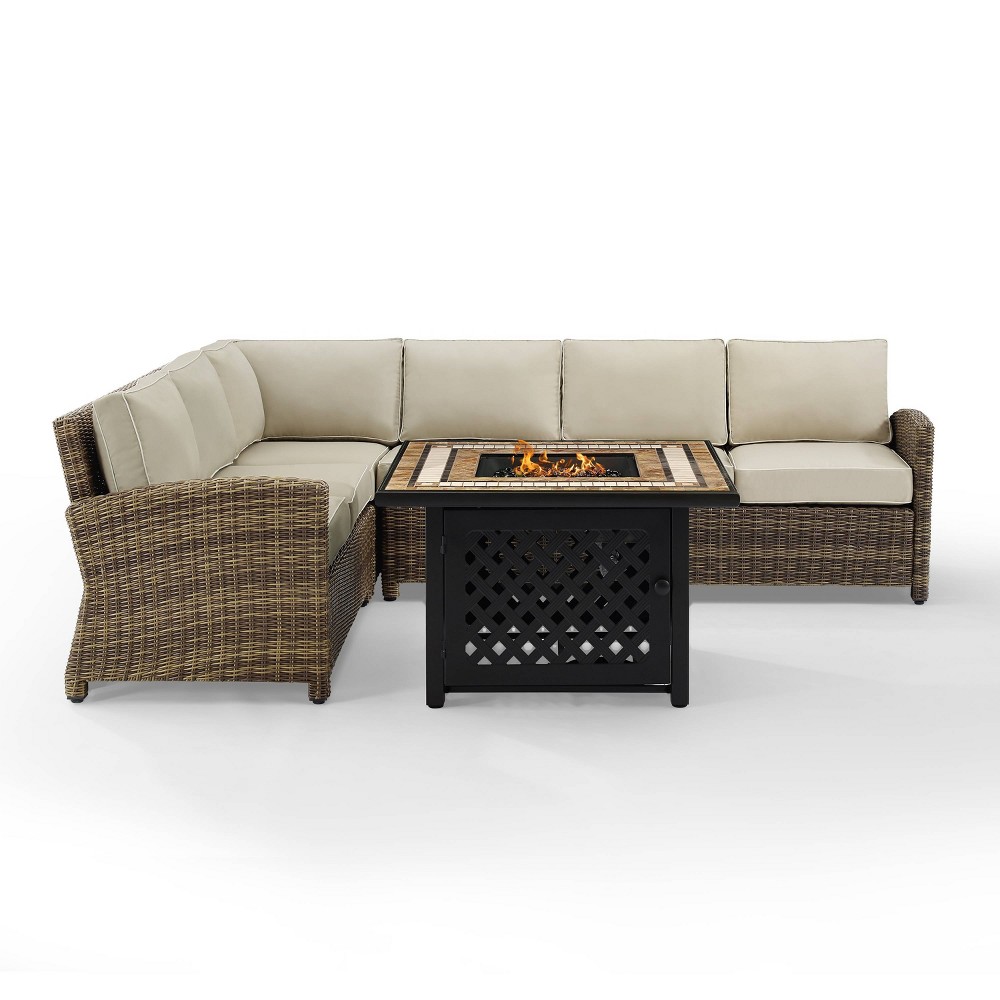 Photos - Garden Furniture Crosley Bradenton 5pc Outdoor Wicker Sectional Set with Fire Table - Sand - Crosle 