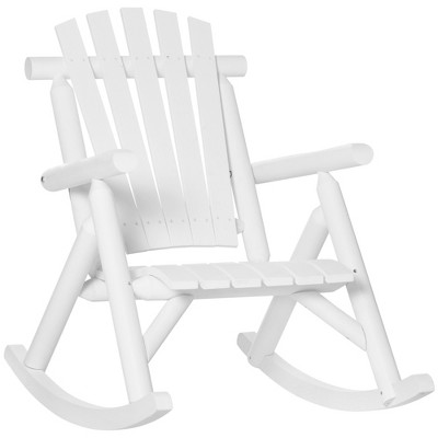 Outsunny Wooden Rocking Chair, Indoor Outdoor Porch Rocker with Slatted Design, High Back for Backyard, Garden