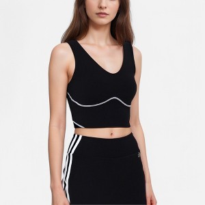 Anna-Kaci Active Women's Seamless V-Neck Crop Top with Contour Stitching and Contrast Piping Detail - 1 of 4