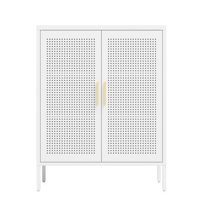 VYNXARIA White Metal Storage Cabinet with 2 Doors and Adjustable Shelves