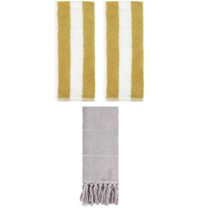 REGALWOVEN 3 Packs Striped and Solid Tassels Absorbent Soft Cotton Hand Towel for Bathroom - 1 of 4
