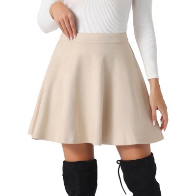 INSPIRE CHIC Women's Basic Faux Suede Flared Casual Mini Skater Skirt