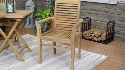 Light Brown Teak Outdoor Slatted Dining Armchair
